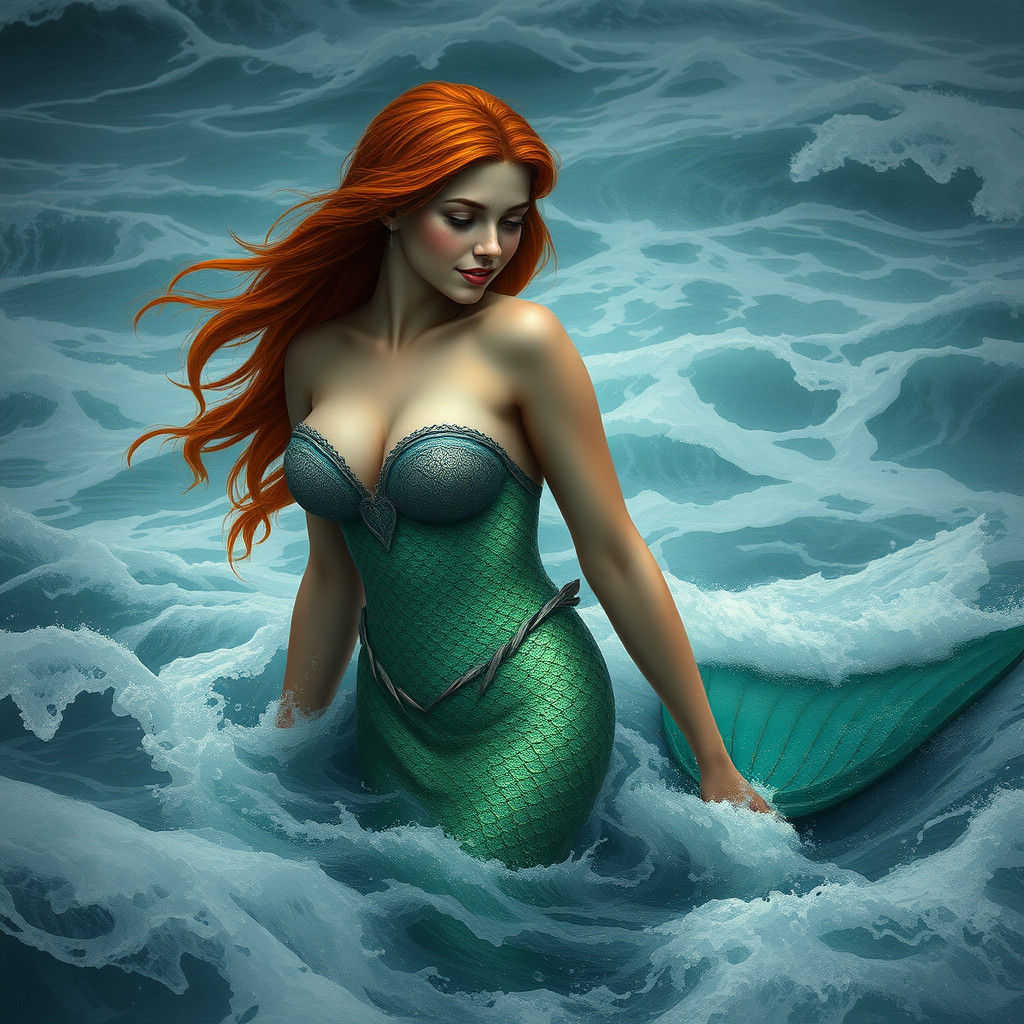 Melancholic Mermaid Emerges from the Water