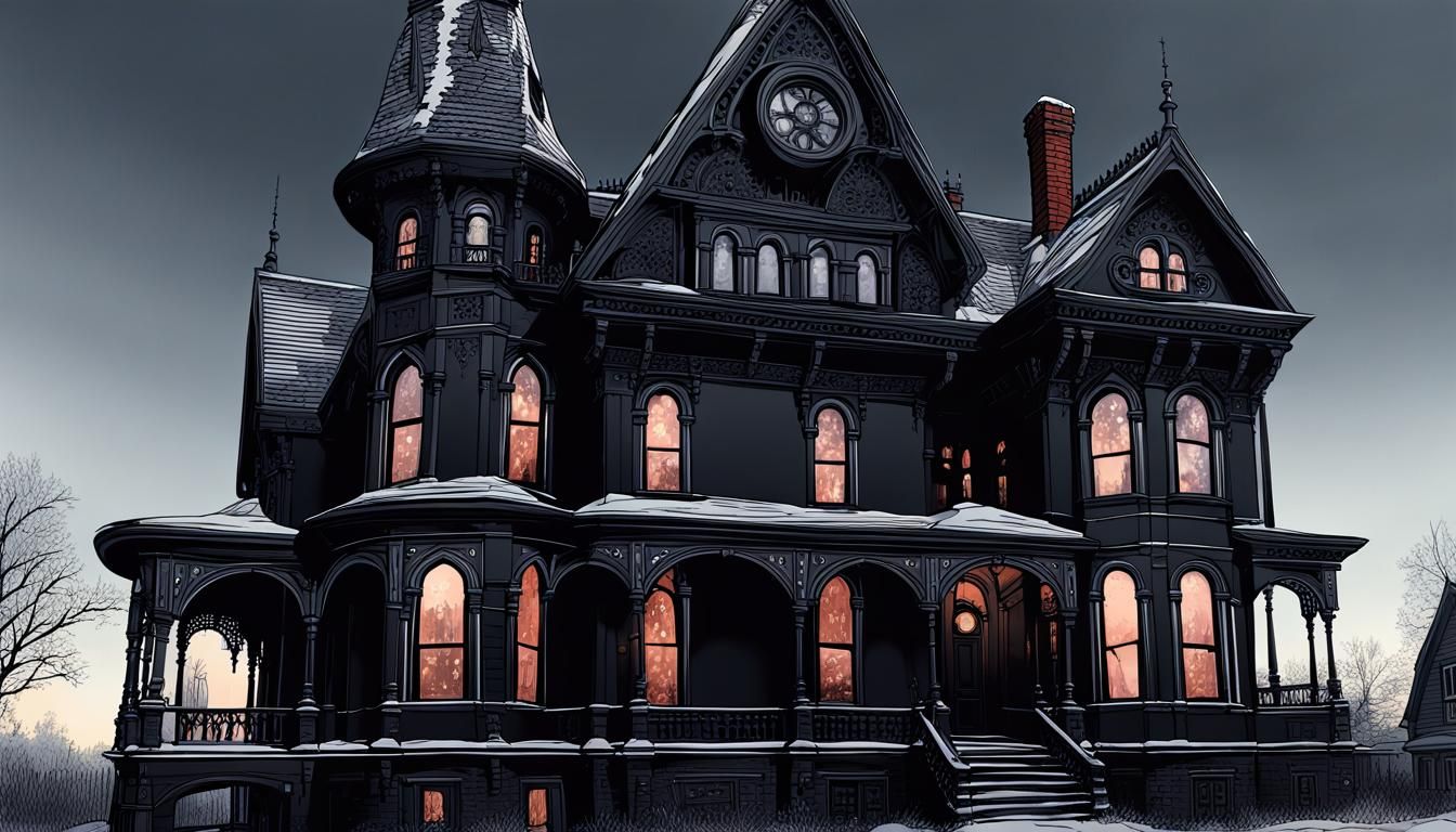 Eldritch Victorian Manor in Dark Fantasy Winter Night