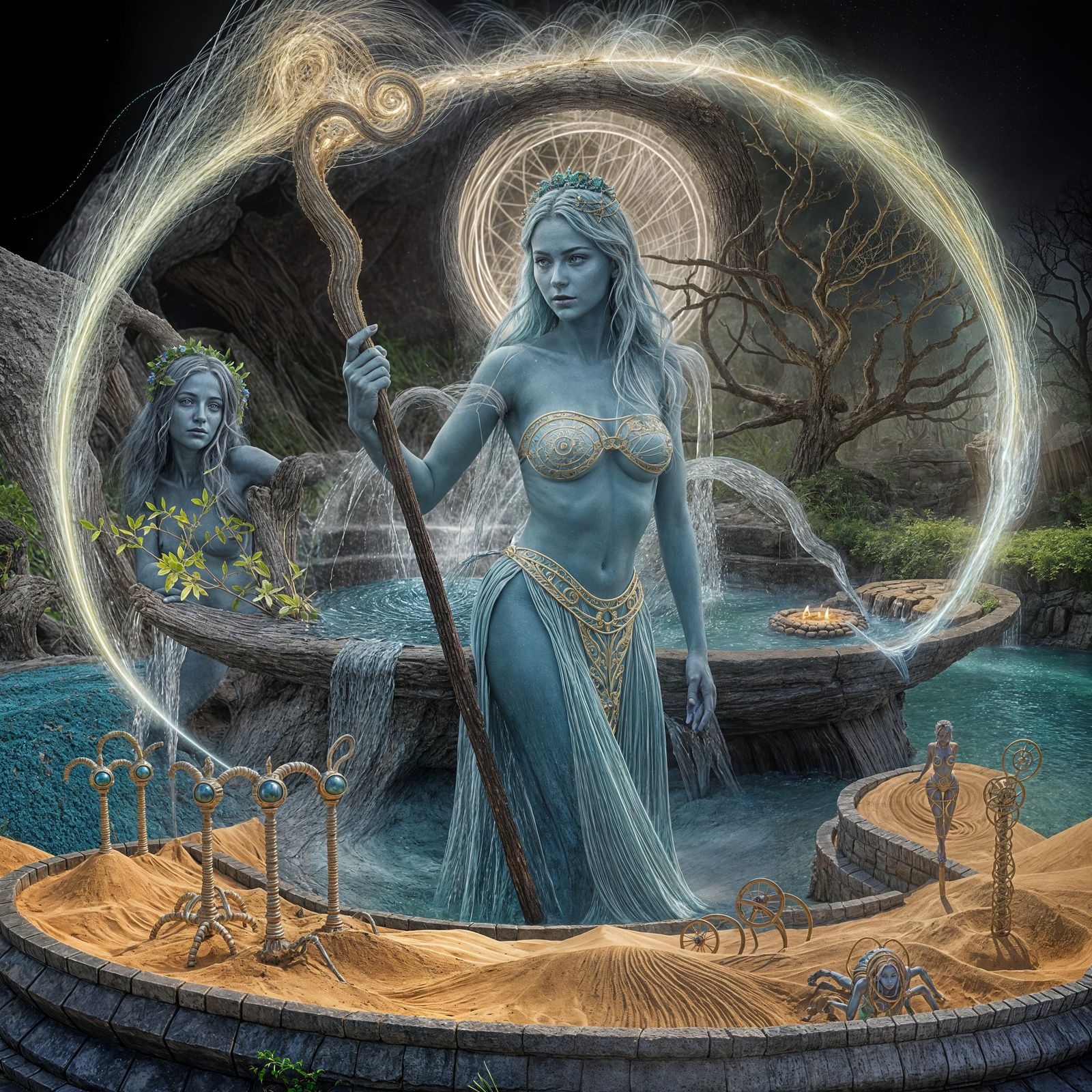Goddess of Time and Magic by a Fountain