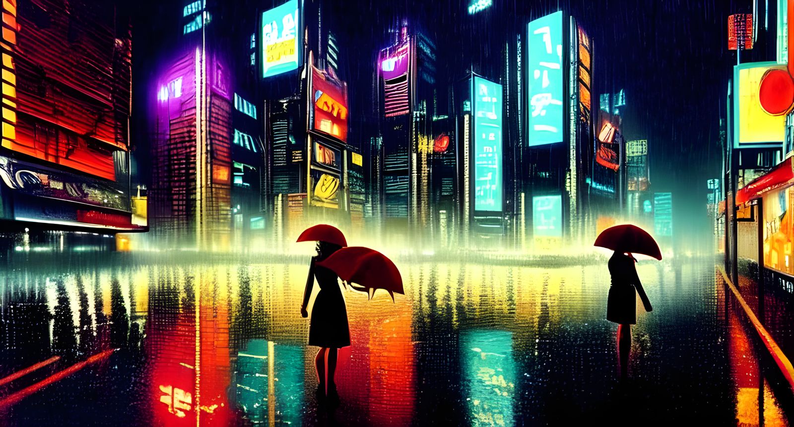 Cyberpunk Cityscape at Night in Hyperrealism Style