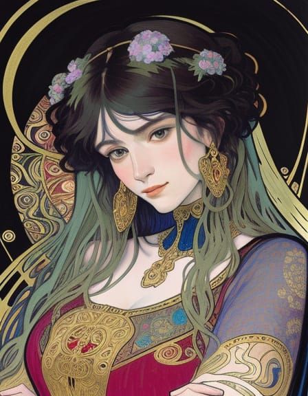 Sensual Woman in Opulent Art Nouveau Style