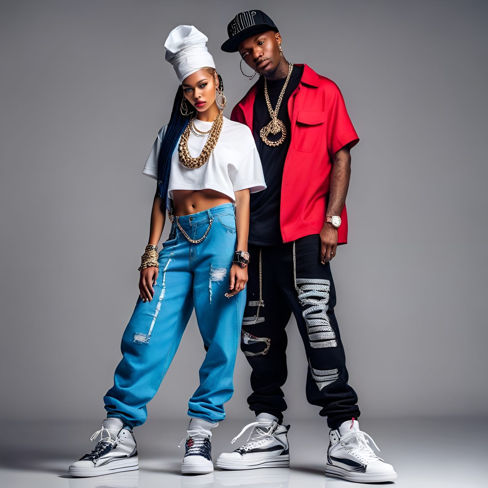 Hip-Hop Fashion Couple in Vibrant Dance Hall