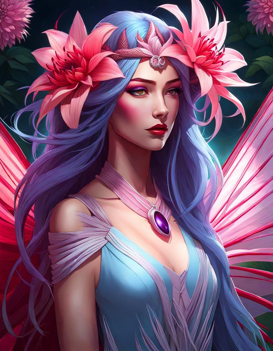Beautiful Girl with Spider Lily Crown, Hyperdetailed Art