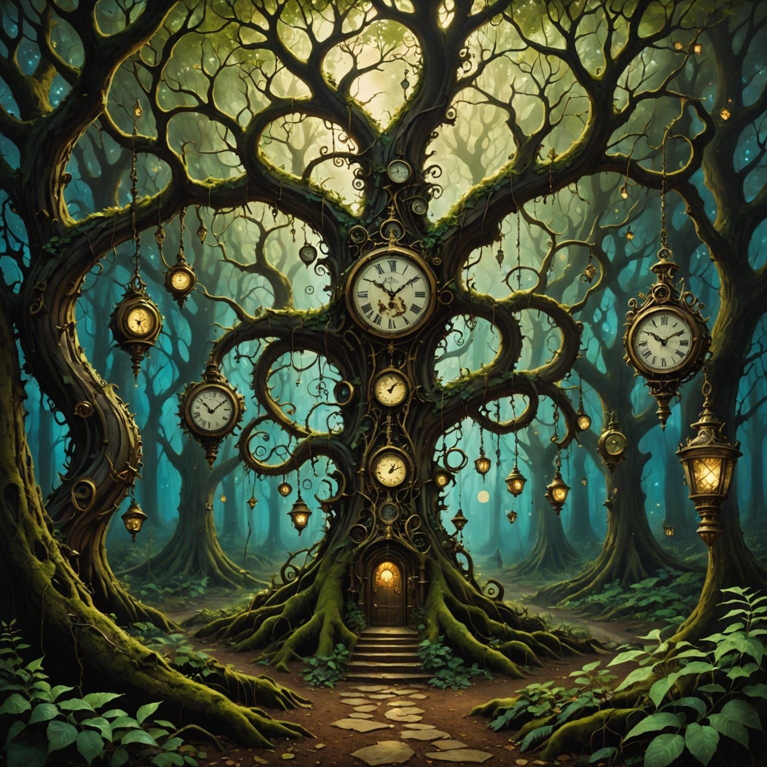Clockmaker's Forest: Surreal Timepiece Dreamscape