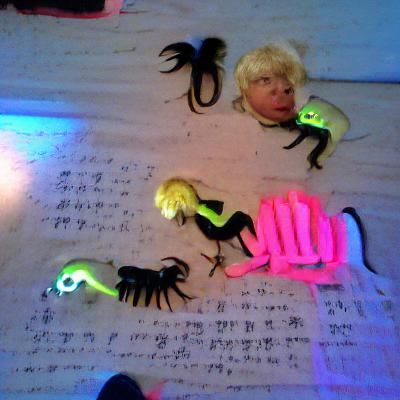 Surreal Neon Monster with Scorpion Tail and Wig