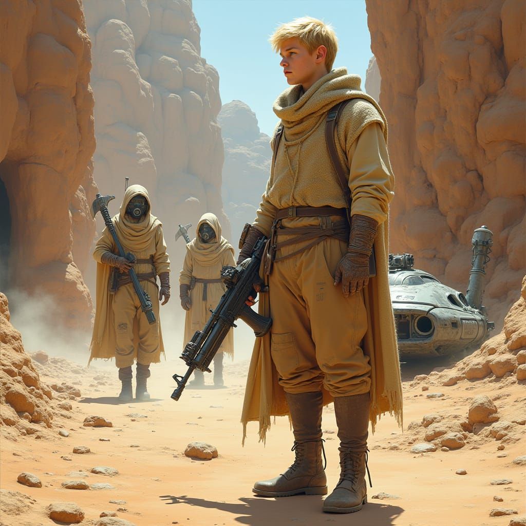 Desert Canyon Encounter: Hyper-Realistic Sci-Fi Scene