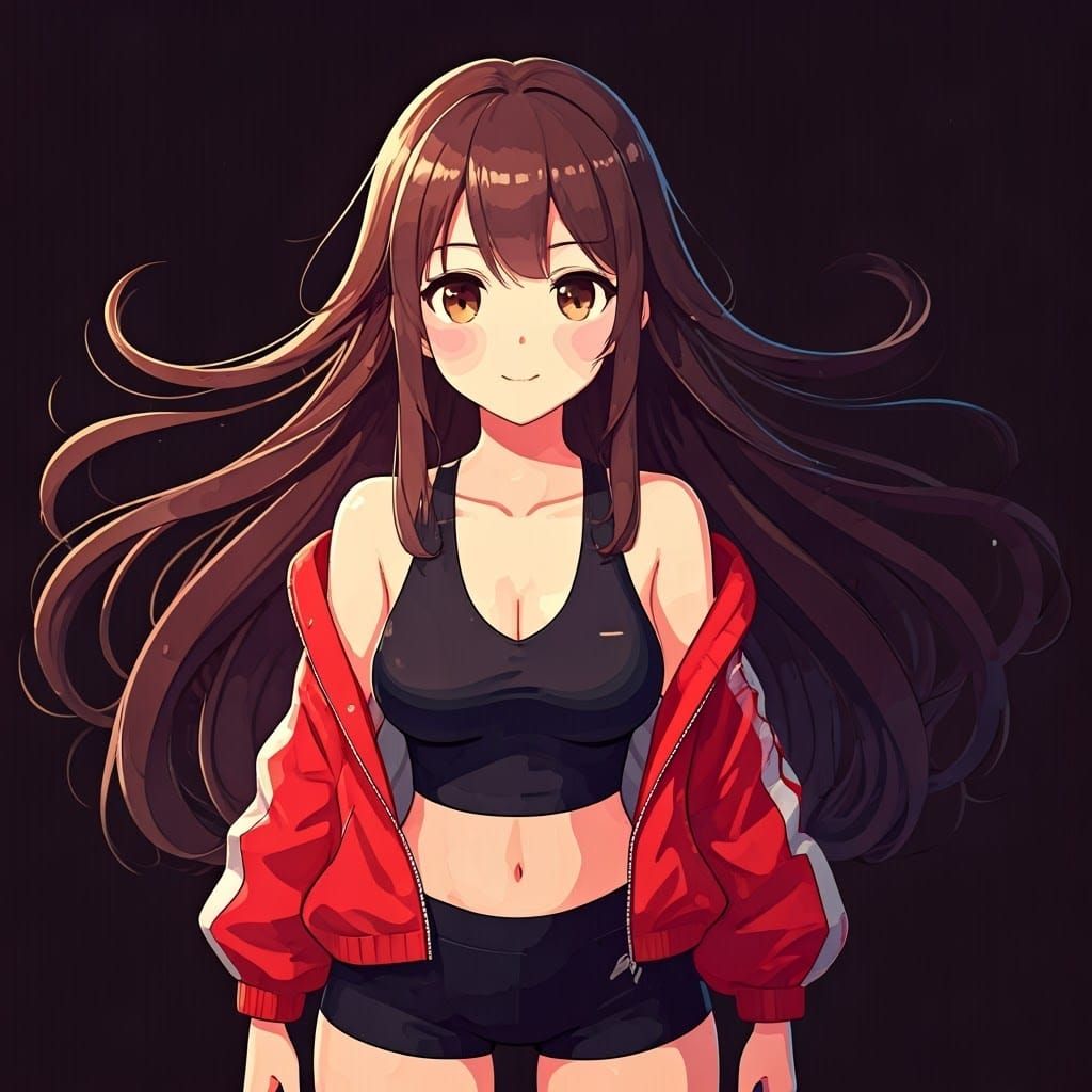 Adorable Woman in Red Jacket, Anime Style