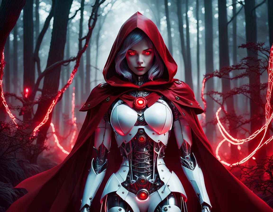 Little Red Riding Hood Robot in Sci-Fi Forest