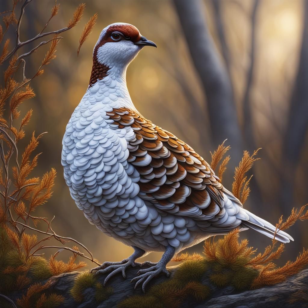 Willow Ptarmigan in Hyperrealistic Airbrush Art