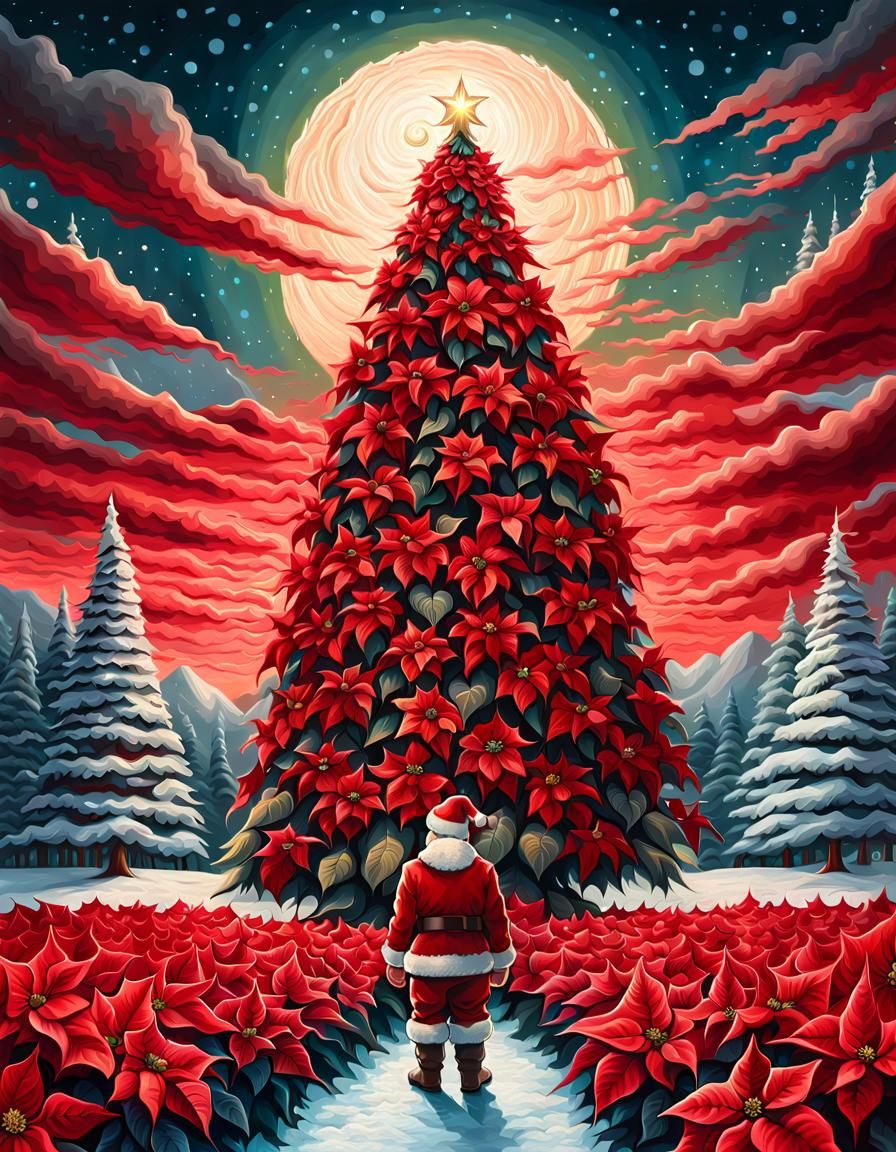 Baby Santa Claus with Poinsettia Christmas Tree