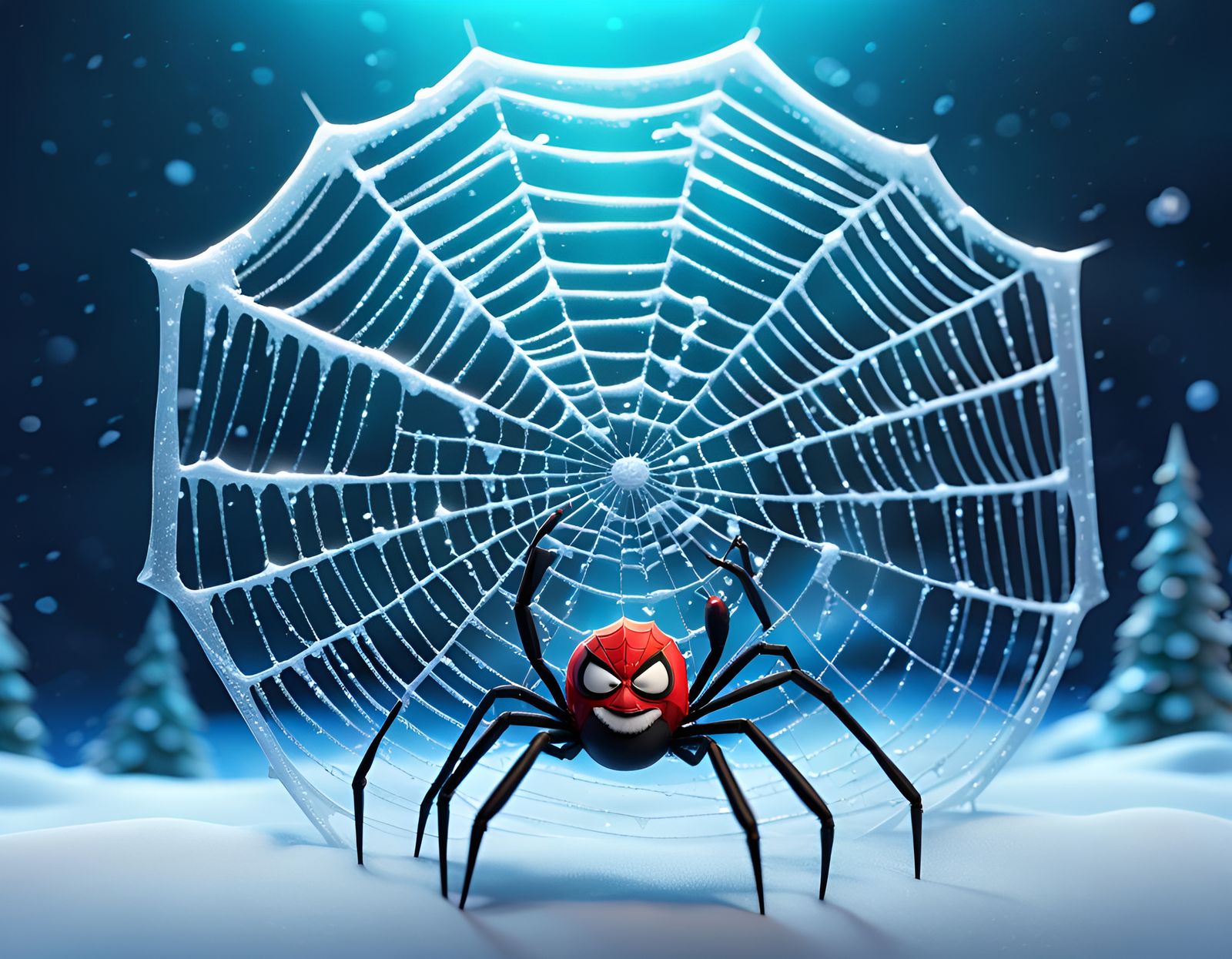 Icy Spider-Santa Web: Pixar-Style 3D Digital Art