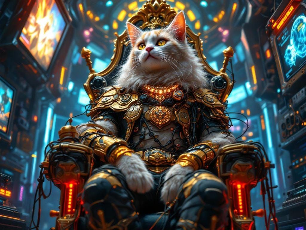 Giant Maine Coon Cat in Futuristic Gamer Throne