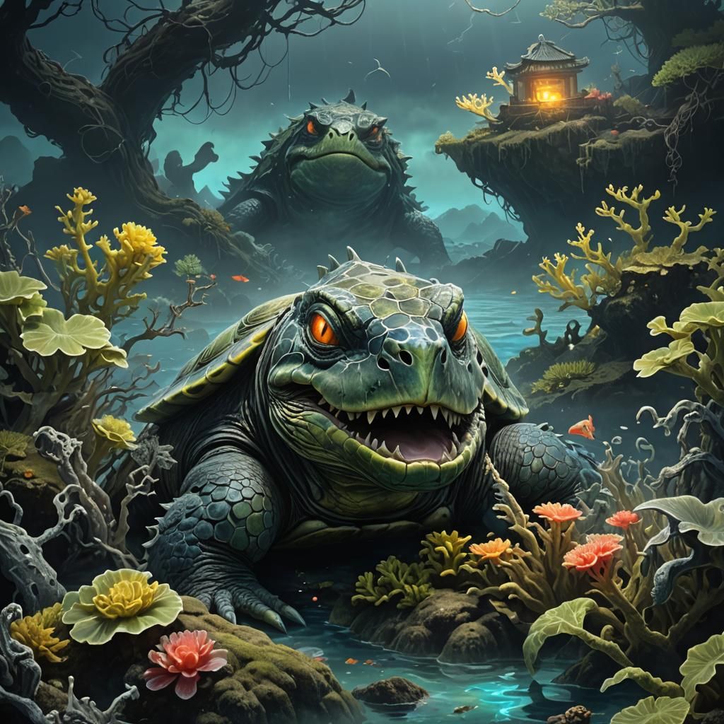 Menacing Kappa Spirit Emerging from Murky Waters