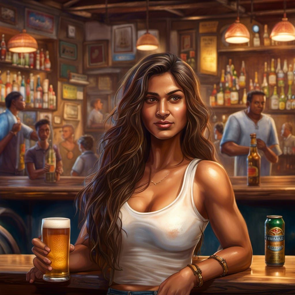 Hyperrealistic Photo of Indian Woman at Bar