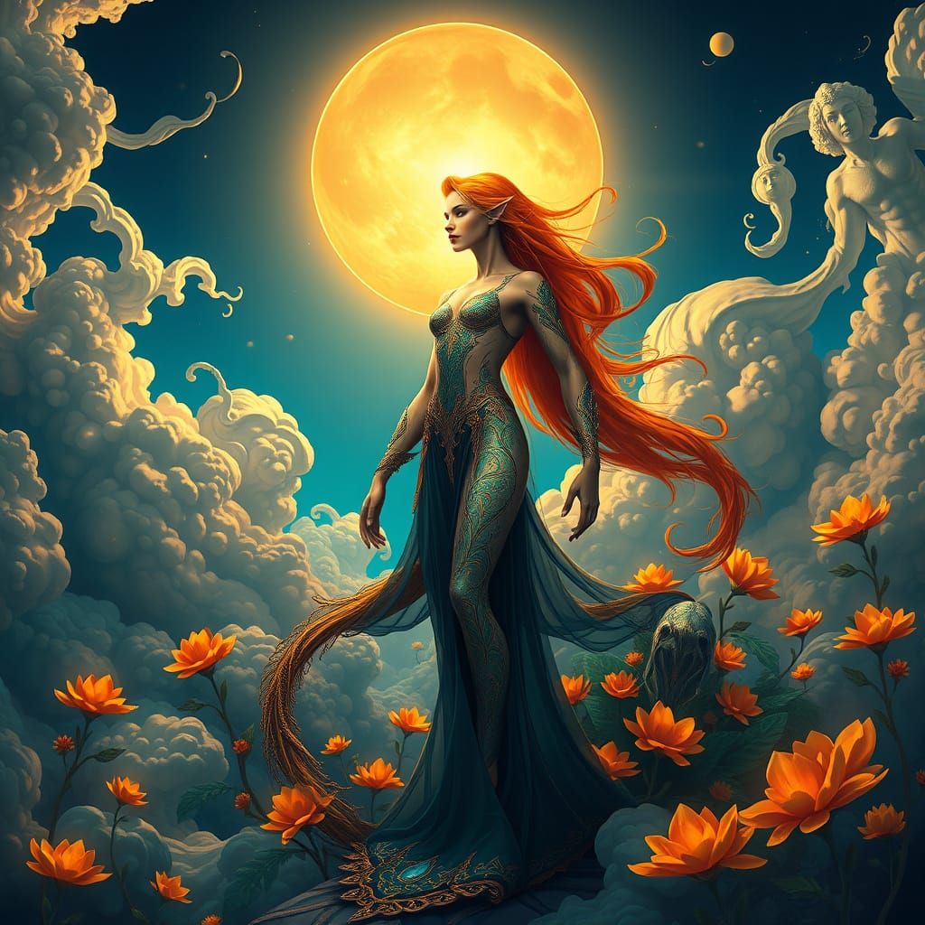 Androgynous Hero in Art Nouveau Dreamscape