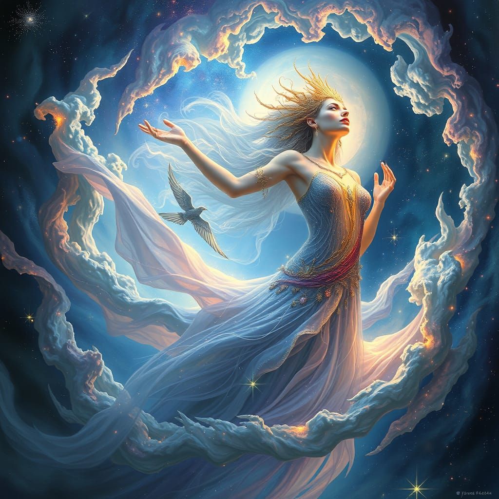 Dream Goddess Emerging from Nebula in Space Opera Style