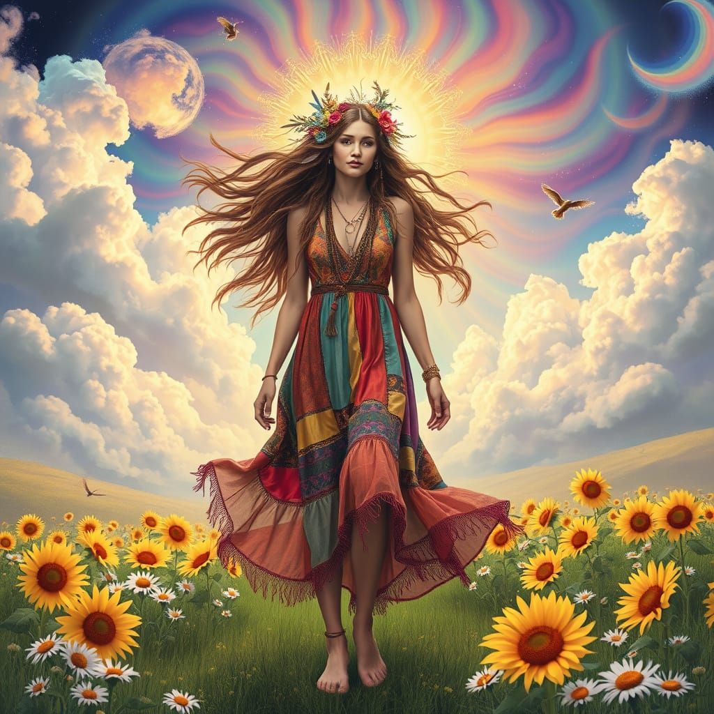 Bohemian Goddess in Psychedelic Meadow