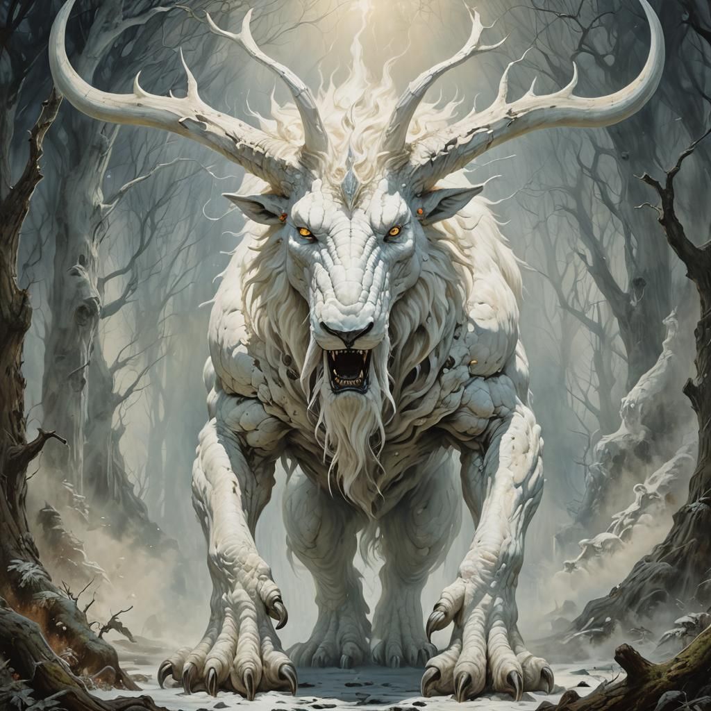 Mystical White Creature in Vintagepunk Fantasy Art