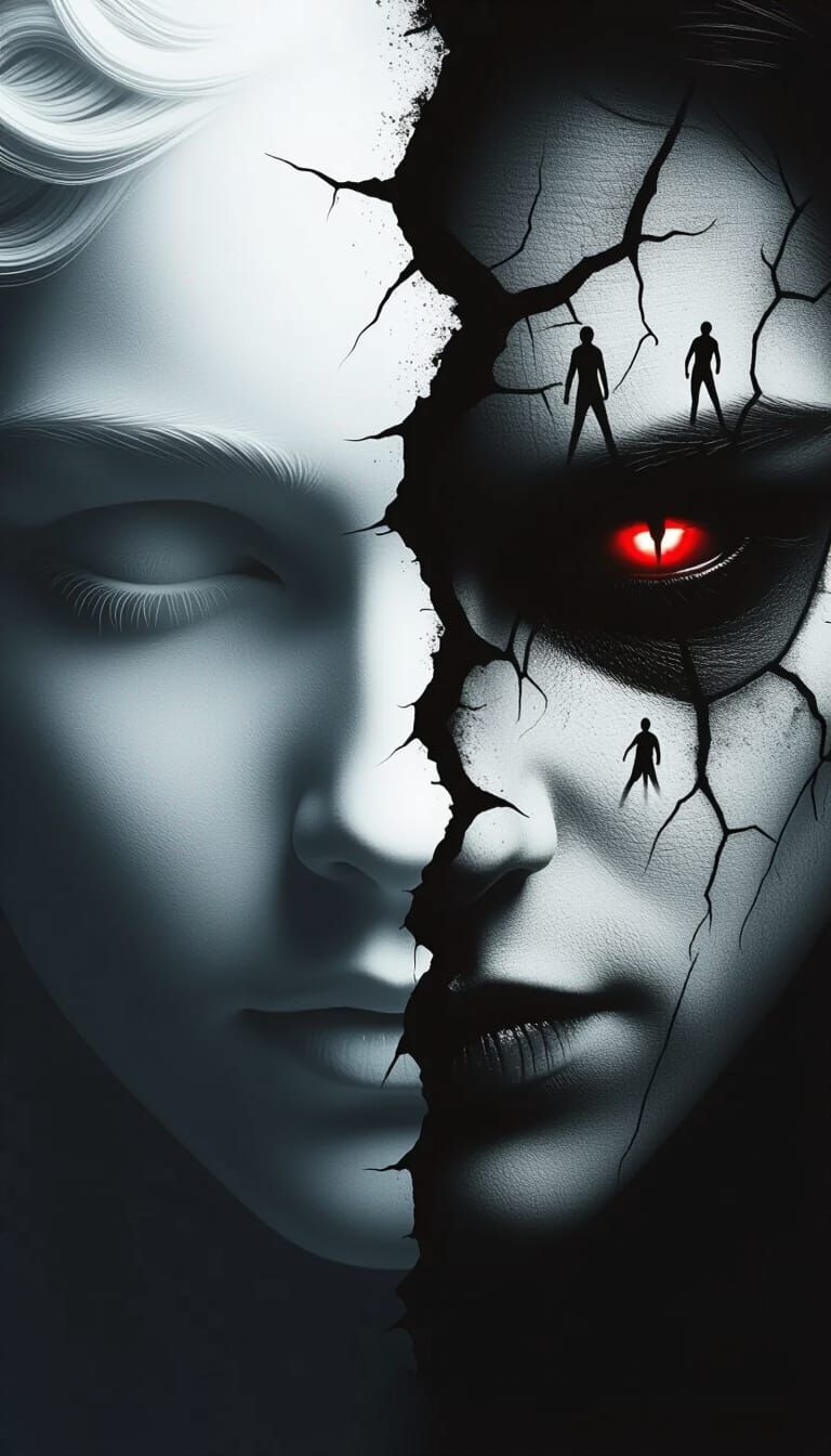 Angelic and Shadowed Face in Gothic Realism Style