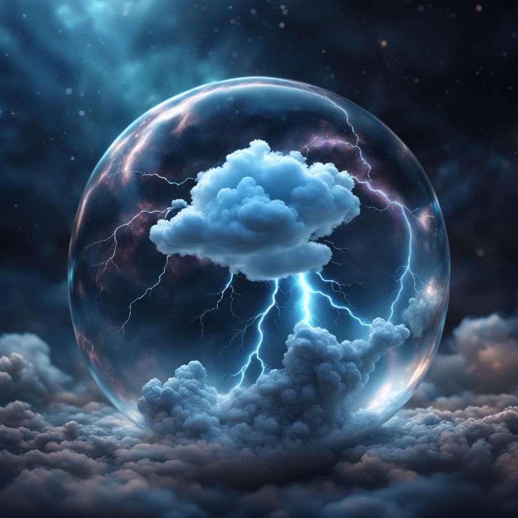 Cloud and Lightning in Bubble: Hyperrealistic Digital Art