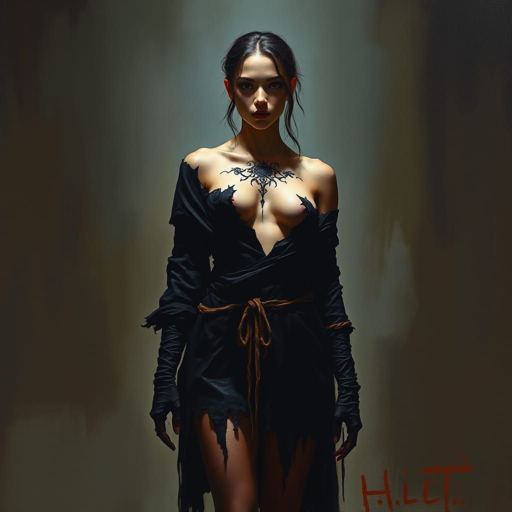 Dark Magic Practitioner in Beksiński-Giger Style