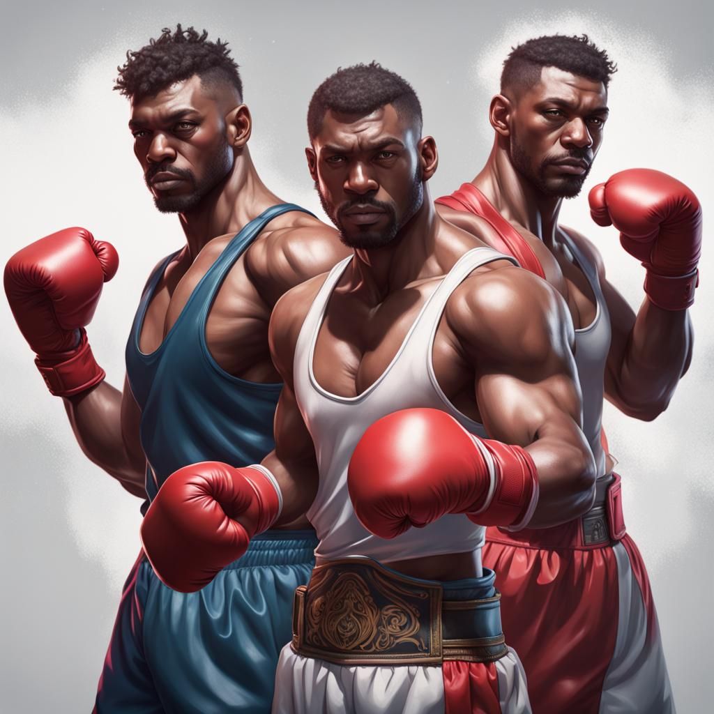 Muscled Boxing Team Portrait in Hyperdetailed Style