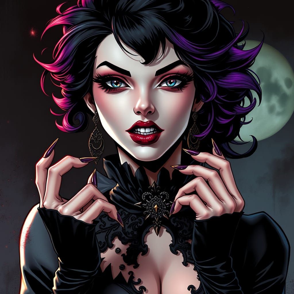 Elegant Vampire with Gold Fangs in Comic Style