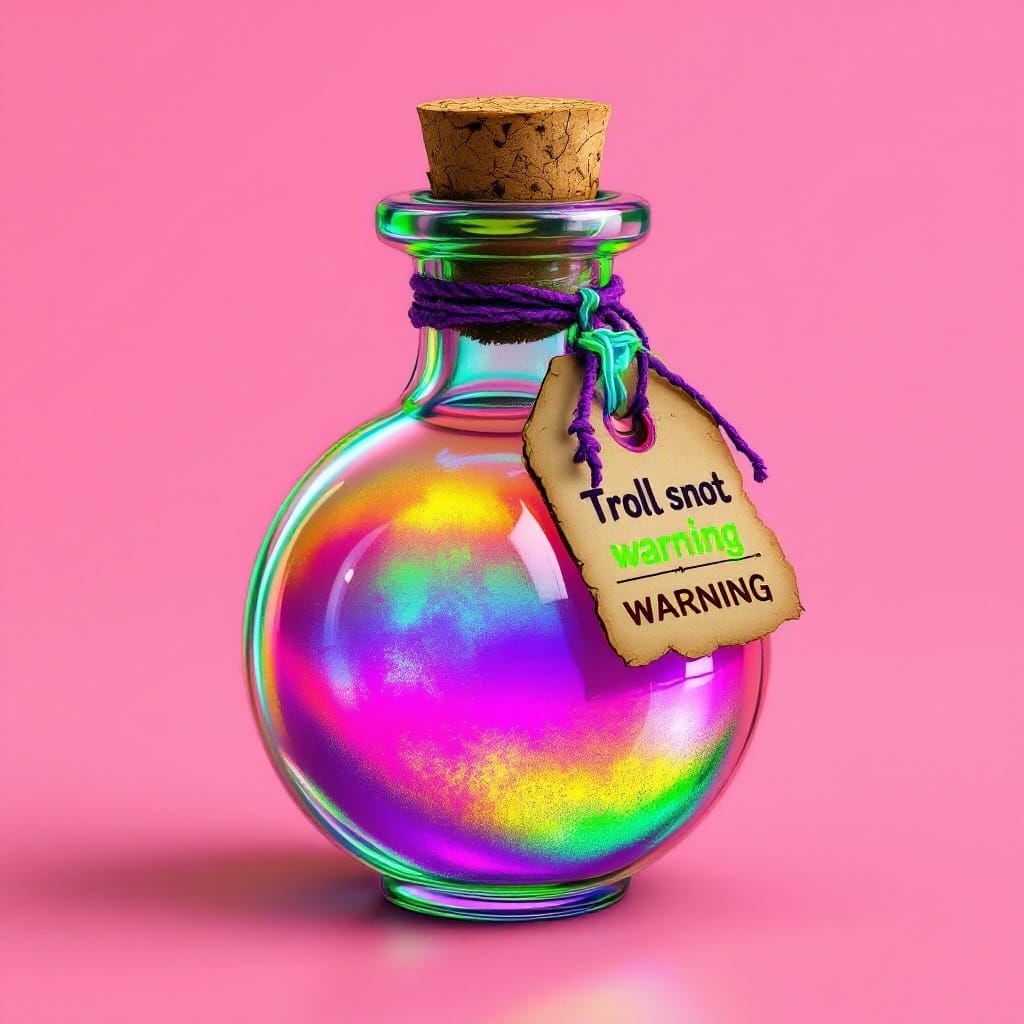 Iridescent Potion Vial with Humorous Labeling
