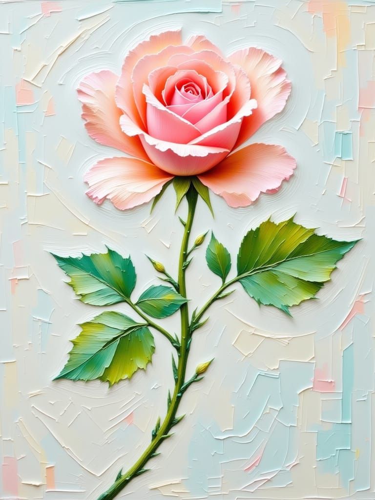 Pink Rose in Impasto Style