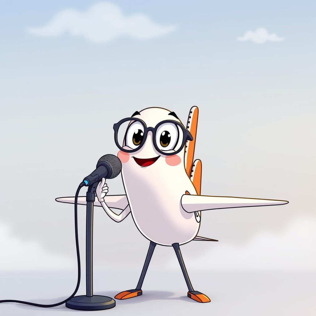 Cartoon Airplane Gives Speech at Microphone