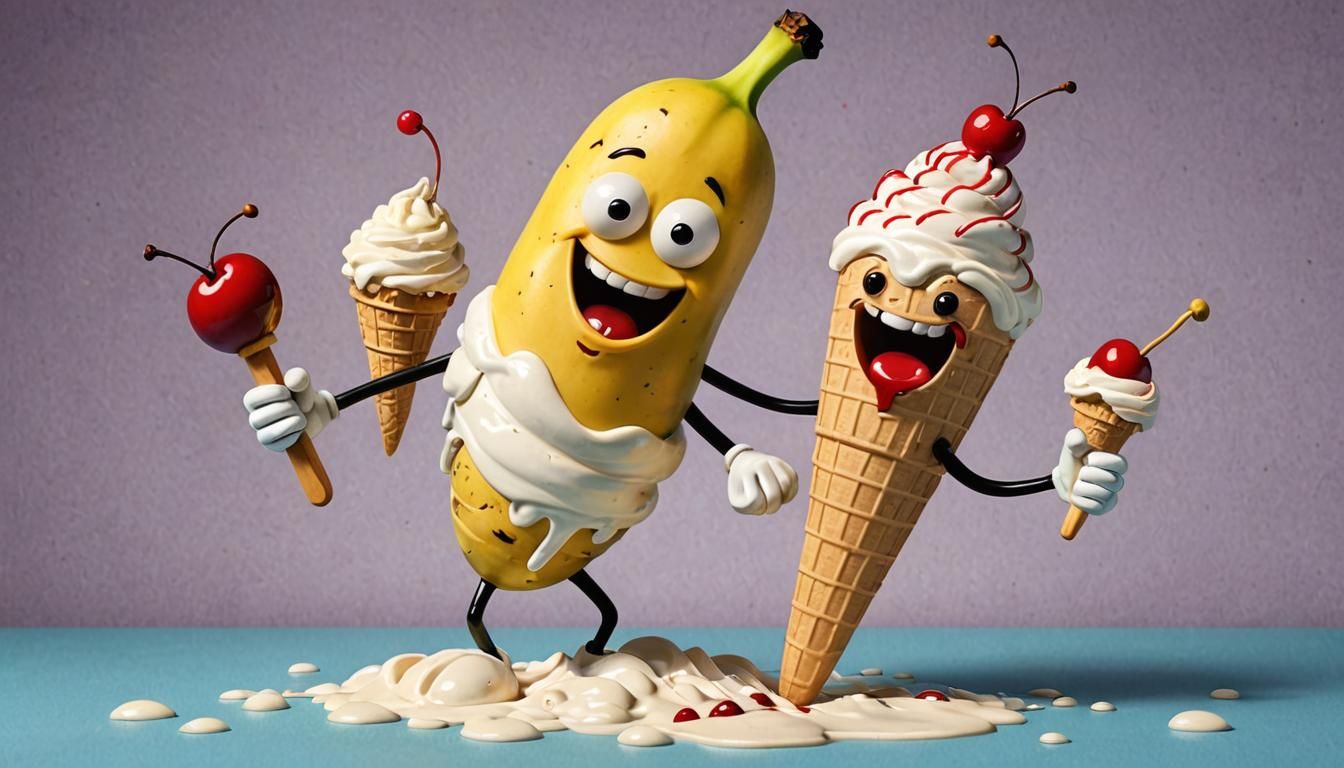 Cartoon Banana Split Showdown in Looney Tunes Style