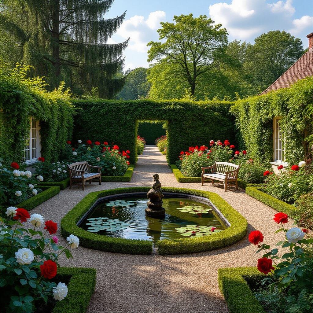 Medieval Rose Garden in Dürer and Monet Style