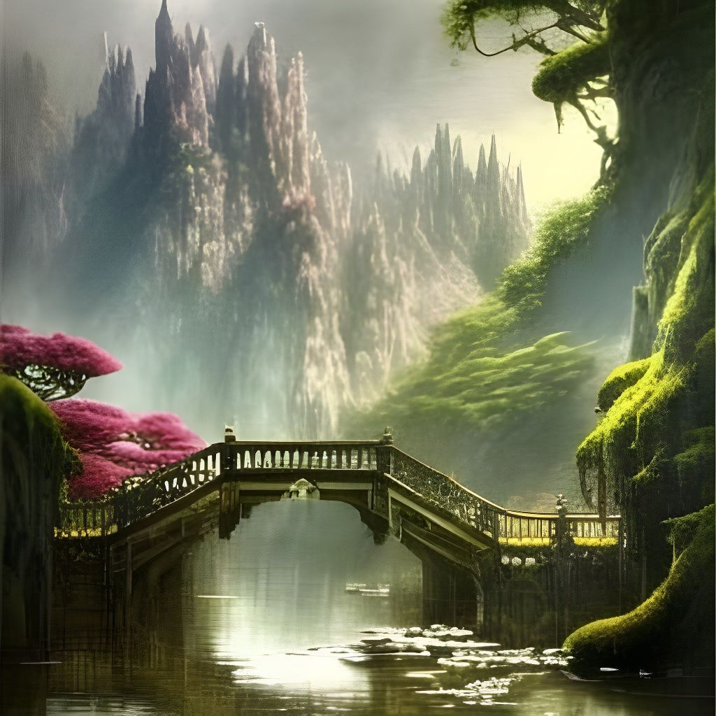 Elegant Tiered Landscape with Oriental Flowers Watercolor