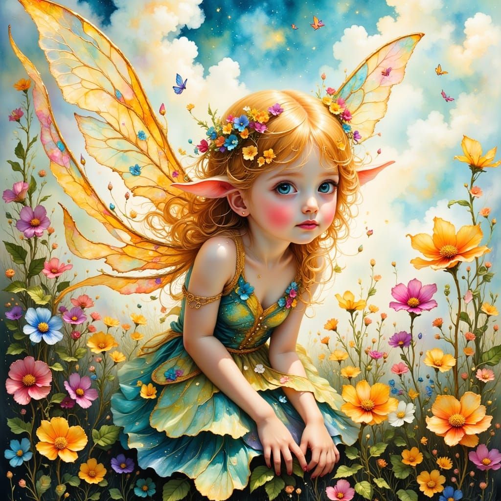 Enchanted Fairy Awakens in Vibrant Watercolor Landscape