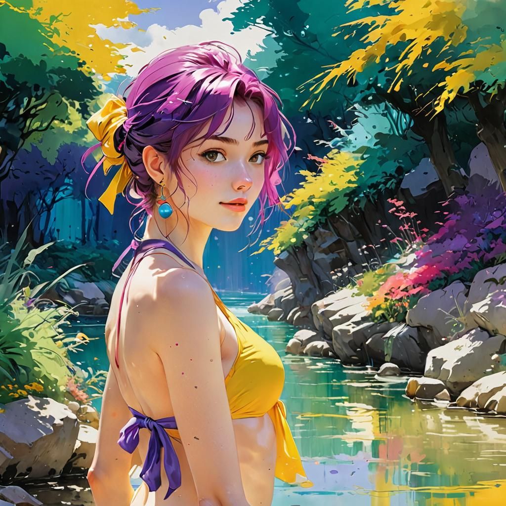 Anime Bikini Scene in Studio Ghibli Style