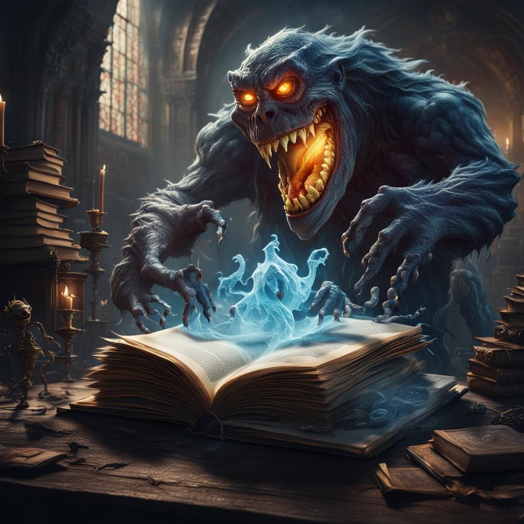 Monster and Ghost Emerging from a Book