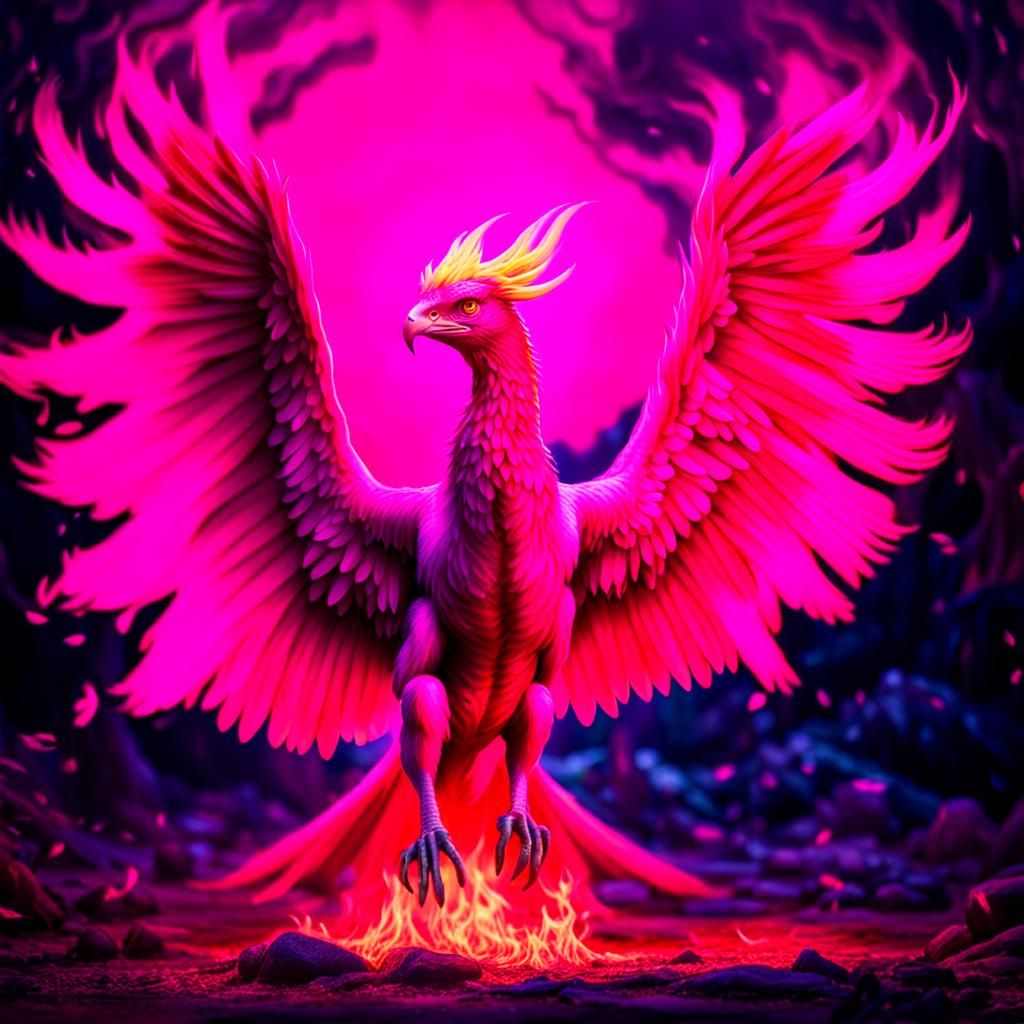 Hot Pink Phoenix Ablaze: A Cinematic Fantasy
