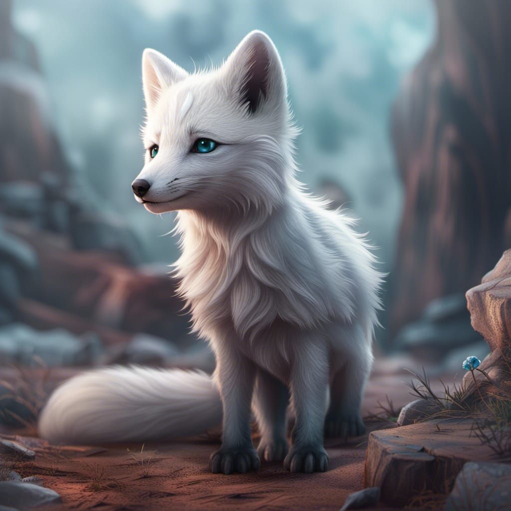 Detailed Painting of a Baby Arctic Fox