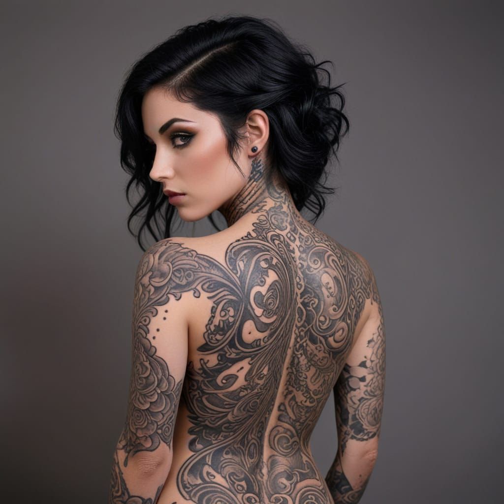 Surreal Dark Goddess in Cyberpunk Tattoo Art