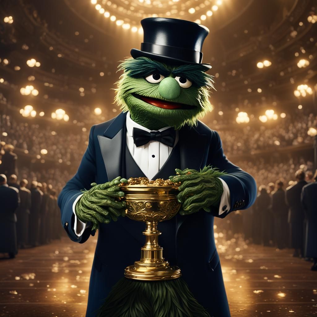 Oscar the Grouch Wins an Award: Detailed 3D Render