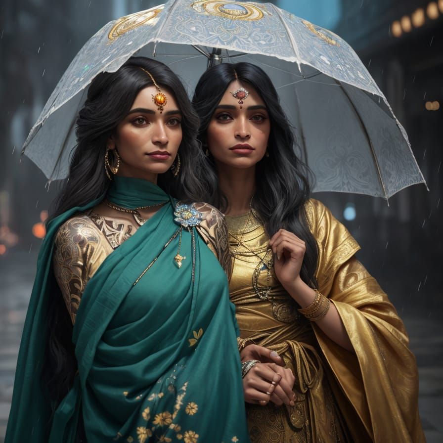 Ethereal Indian Women in Cityscape, Hiper Realistic Portrait...