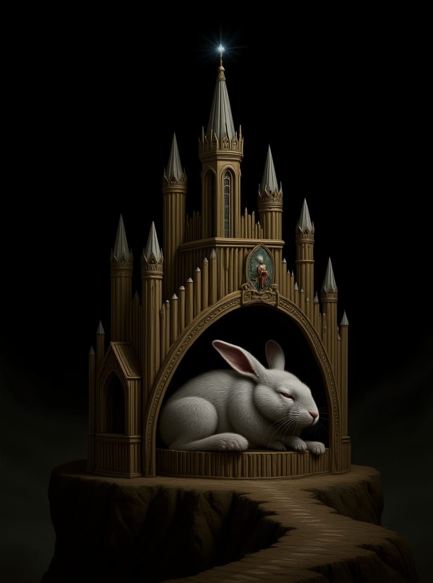 Gothic Pencil Castle Melts Around Graphite Rabbit