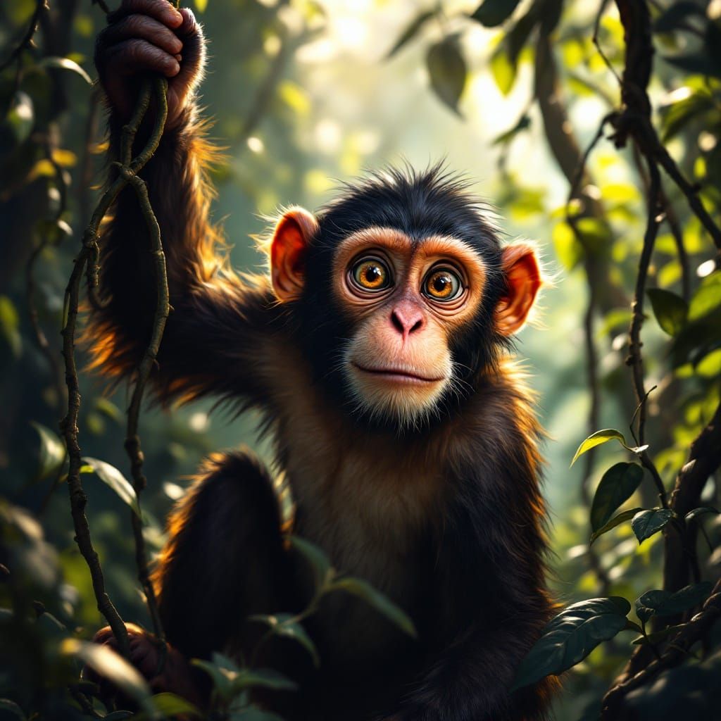 Monkey in Tropical Jungle Landscape