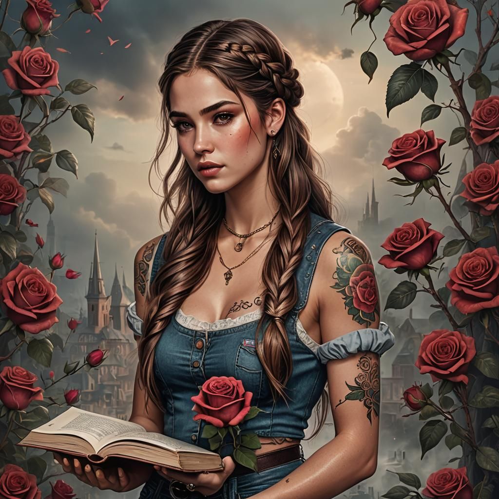 Young Woman with Rose: Digital Matte Painting