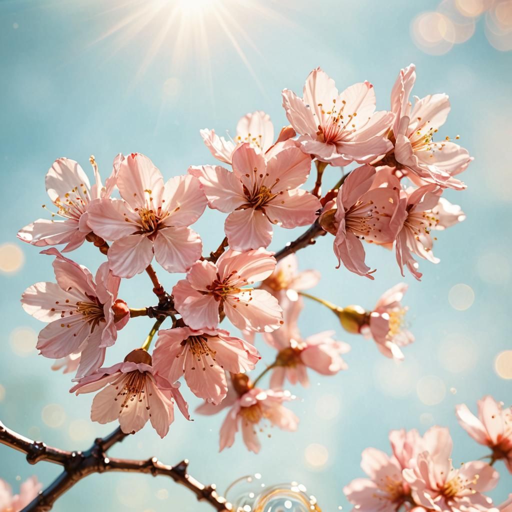 Cherry Blossoms Bloom from Gold: Digital Art