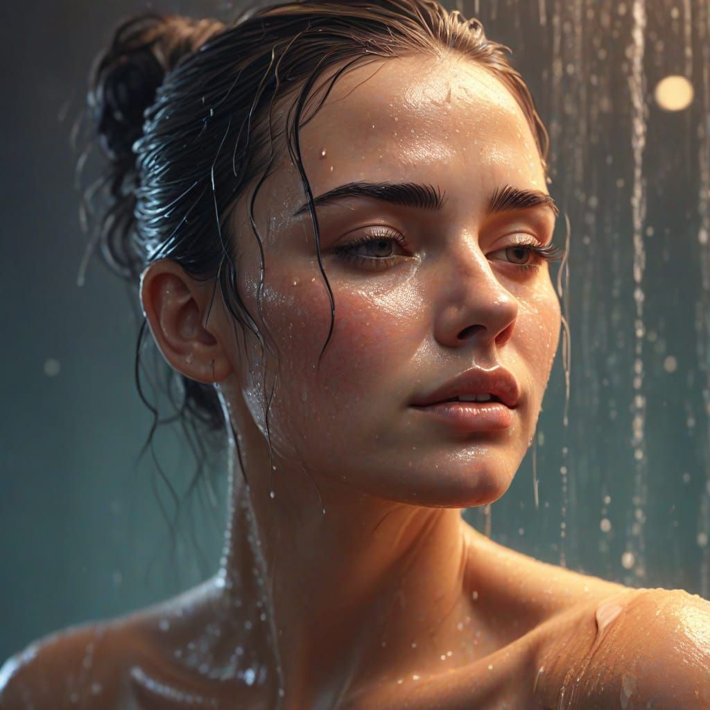 Woman in Shower: Vibrant Digital Art in Cartoon Style