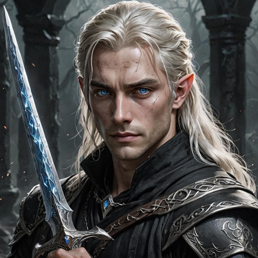 Young Blade Master with Silver Hair and Blue Eyes