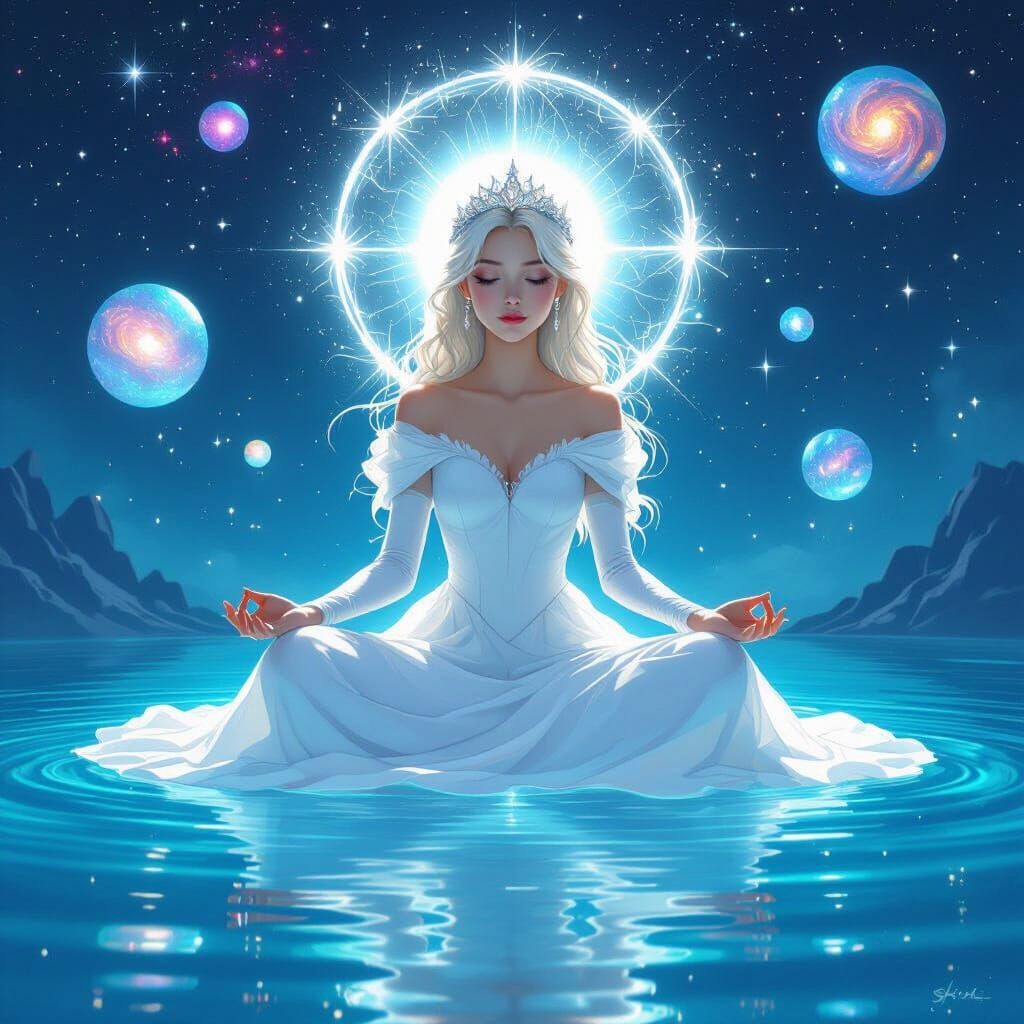 Fantasia Princess Floating Among Orb Galaxies