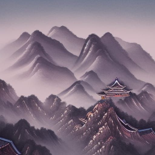 Ancient Chinese Capital Overlooking Ink Mountains