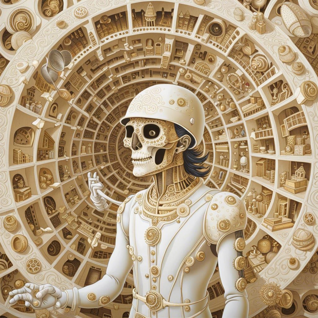 Surreal Space Pirate in White Acrylic Art